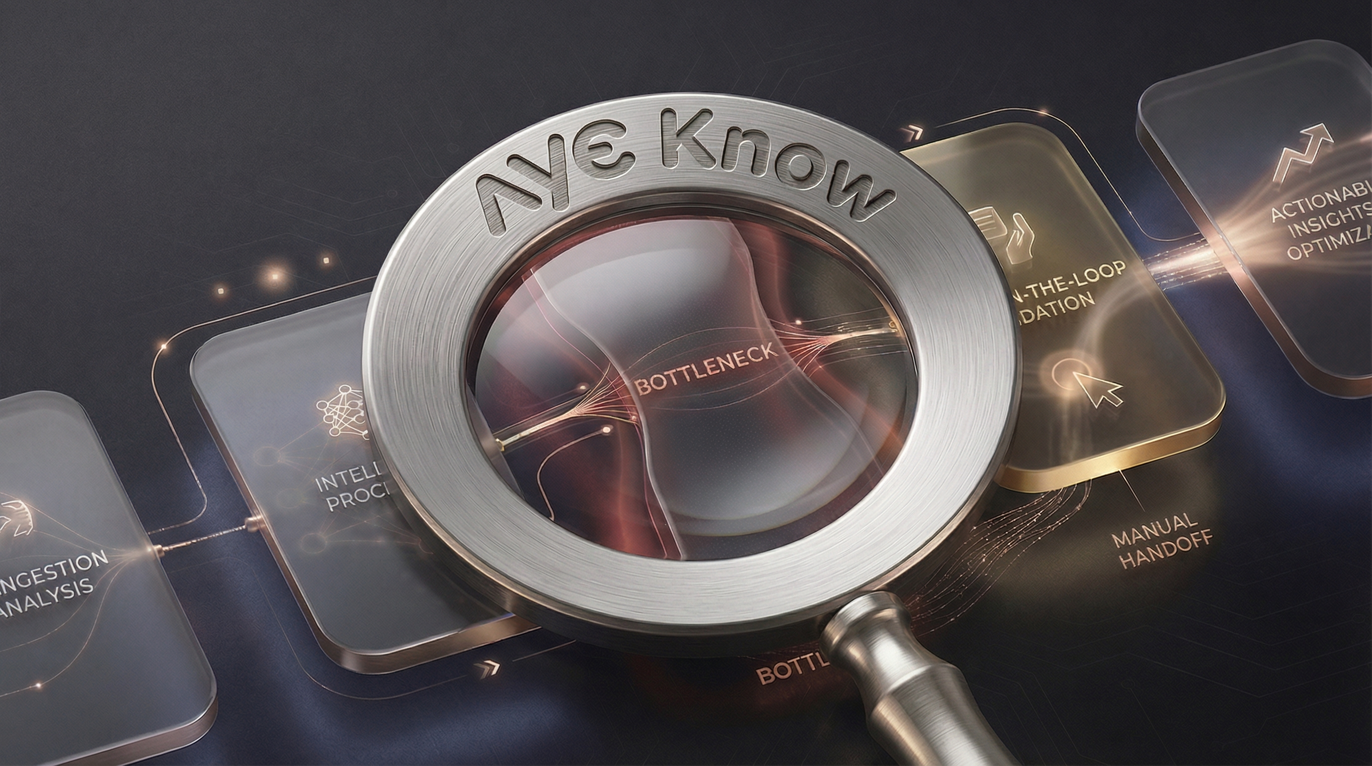 Lupe auf einem Flussdiagramm, die Prozessengpaesse, Umwege und Reibungspunkte sichtbar macht